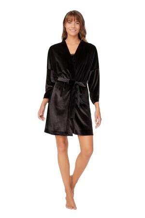 Siyah Kadife Kadın Sabahlık - Cottonhill