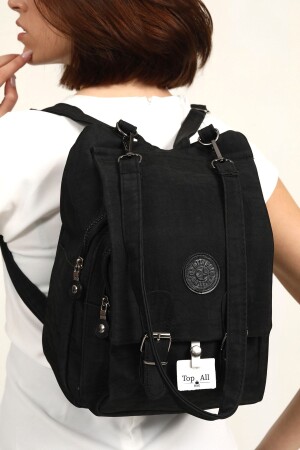 Siyah Kadın Krinkıl Kumaş Okul Sırt Ve Omuz Çanta - Top All Bag