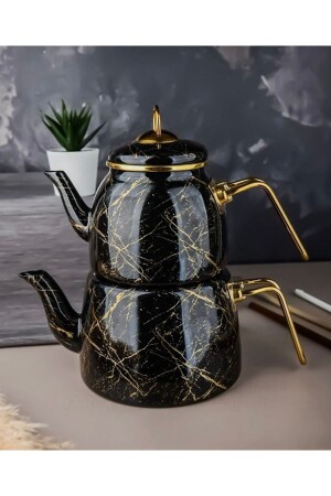 Siyah Kırık Mermer Desenli Emaye Lüx Çaydanlık Kirli çamaşır sepeti 34 - Otuz4istanbul