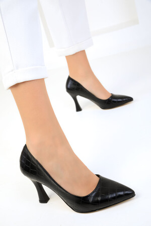 Siyah Krako Kadın Klasik Topuklu Ayakkabı 16002 - 4