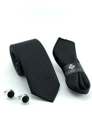 Siyah Kravat Mendil Kol Düğmesi Çorap Özel Set PS1326 - 2