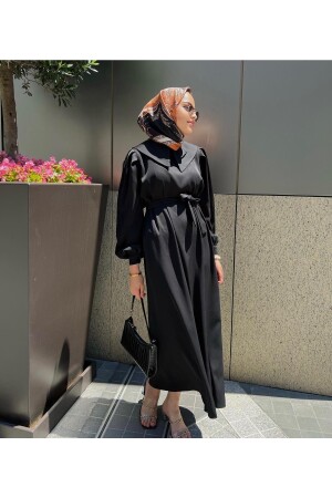 Siyah Krep Bebe Yaka Elbise - Demetaksoycollection