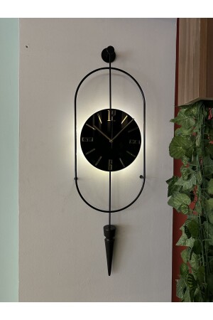 Siyah Ledli Serenity Pendulum Duvar Saati - Modern Dekoratif Metal Camlı Duvar Saati - 1