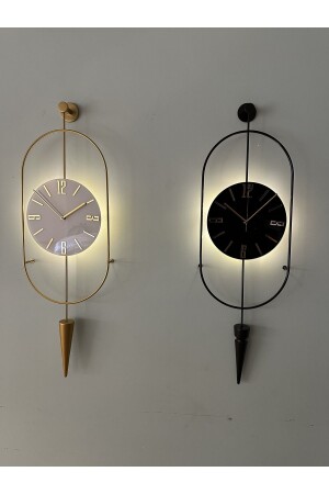 Siyah Ledli Serenity Pendulum Duvar Saati - Modern Dekoratif Metal Camlı Duvar Saati - 2
