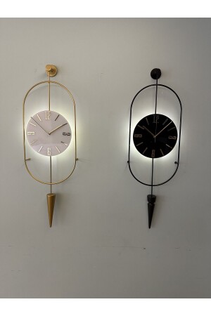 Siyah Ledli Serenity Pendulum Duvar Saati - Modern Dekoratif Metal Camlı Duvar Saati - 5