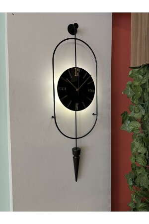 Siyah Ledli Serenity Pendulum Duvar Saati - Modern Dekoratif Metal Camlı Duvar Saati - 6