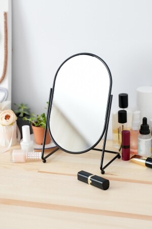 Siyah Metal Çerçeveli Oval Ayna Tasarım Makyaj Aynası - 1