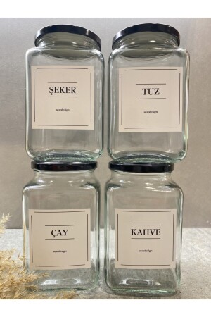 Schwarzer Metalldeckel, 4-teiliges Glasgefäß, 1000 ml, Tee/Zucker/Kaffee/Salz, Zeze000197 - zezedesing