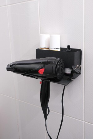 Siyah Metal Yapışkanlı Saç Kurutma Askısı-yapışkanlı Banyo Düzenleyici Organizer Fön Makinelik Mt83s - 2