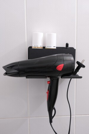 Siyah Metal Yapışkanlı Saç Kurutma Askısı-yapışkanlı Banyo Düzenleyici Organizer Fön Makinelik Mt83s - 3