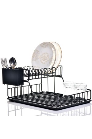 Siyah Pe Kaplama Paslanmaz Iki Katlı Modüler Tabaklık- Bulaşıklık - Zensan