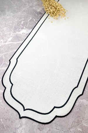 Siyah Renkli Çift Sargı Nakışlı 40x140 Cm Keten Efektli Runner - Weare2