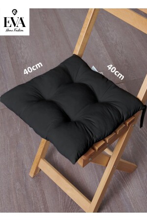 Siyah Renkli Özel Dikim Bağcıklı Pofuduk Sandalye- Koltuk- Tabure Minderi 40x40 Cm - 1