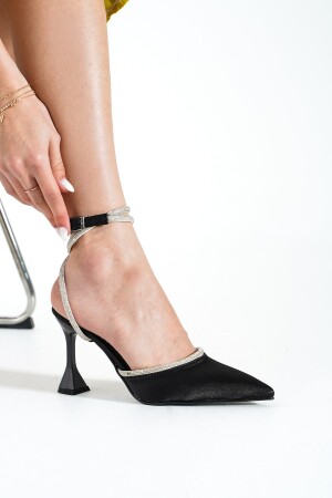 Siyah Saten Bilekten Bağlamalı Topuklu Kadın Ayakkabı - 6