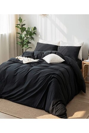 Siyah Tek Kişilik Çarşaflı Pamuklu Nevresim Takımı Nalls2023Siyah - Nalls Home