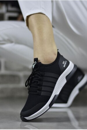 Siyah Unisex Günlük Bağcıklı File Nefes Alabilen Terleme Koku Yapmaz Yazlık Sneaker Spor Ayakkabı - 3