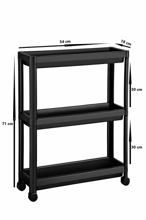 (SİYAH)tekerlekli Dikdörtgen 3 Katlı Raf Ünitesi - Banyo Mutfak Düzenleyici Organizer - 5