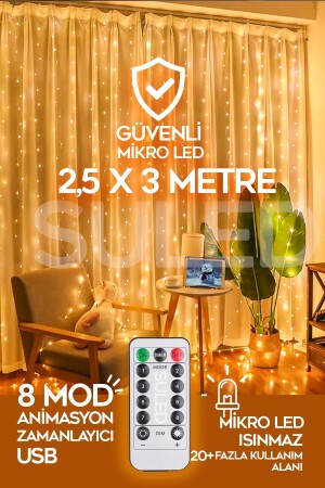 Sl-1002 Perde Led Kumandalı 8 Mod Ambiyans 2-5x3 Metre Ayarlabilir Dekor Mikro Led Işık Perde - 1