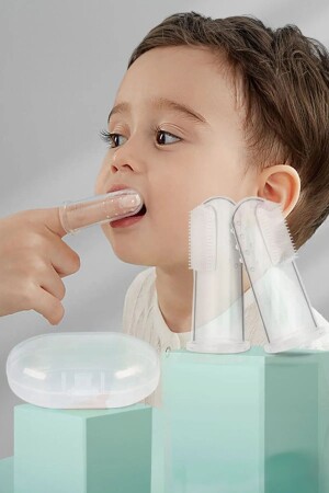 Slikon Parmak Bebek Diş Kaşıyıcı ve Şeffaf Renk Yumuşak Fırça Kutulu Erkek ve Kız Çocuk Ürünleri - 1