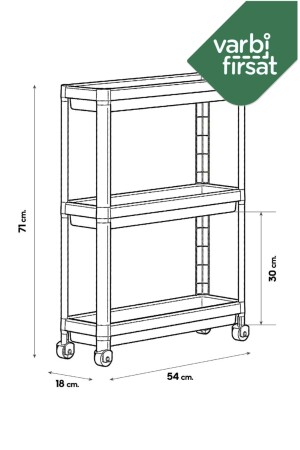 Slim 3 Katlı Tekerlekli Raf Ünitesi VARSLIM3 - 5
