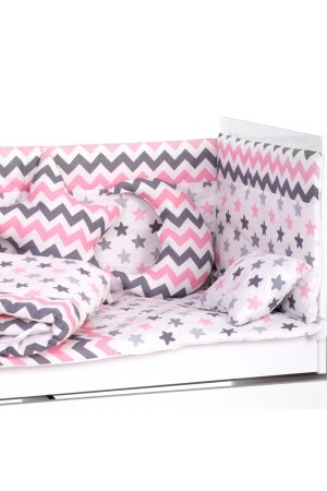 Sluupy Pembe Gri Zigzag Tıldız Bebek Uyku Seti 70x130 7 Parça dop6969885igo - 4