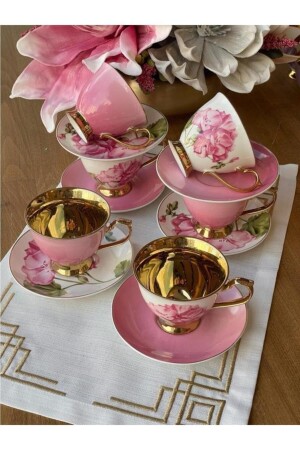 Smyrna Pink Gold Floral Porzellan-Kaffeetassen-Set für 6 Personen Harlem-725 HARLEM-720 - 1