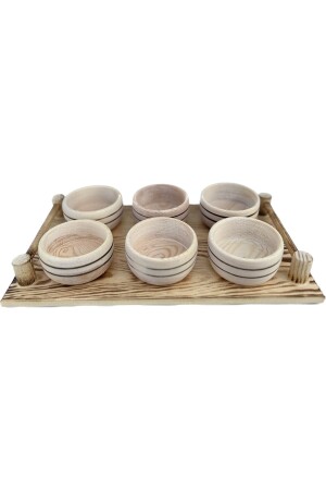 Snackschale aus Kiefernholz – Set mit 6 Schalen und 1 Tablett UC001 - Uğurlu