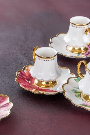 Sofiya Blumenmuster Gold vergoldet 90 ml Porzellan-Kaffeetassen-Set für 6 Personen 0208 HXF-22-0208/12 - 4