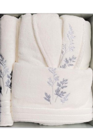 Soft Leaf Family Bademantel-Set Creme-Indigo - 4