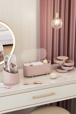 Soft Makyaj Kozmetik Takı Mücevher Ve Fırçalık Düzenleyici Çok Amaçlı Organizer Seti Soft Rose Gold - 2