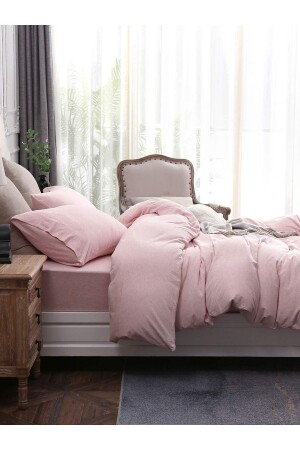 Soft Pink Tek Kişilik Çarşafı Lastikli Pamuk Nevresim Takımı G115t015 - 1