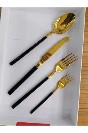 Soho Prestige Gold Pvd Gabel Löffel Messer Set 24 Stück aryıldız soho schwarz gold - 4