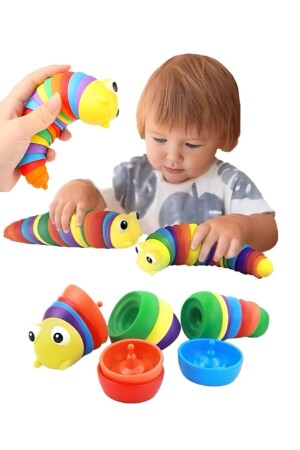 Söktak Eğlenceli- Stres ve Anksiyete Giderici Montessori Tırtıl Oyuncağı Renkli - 2