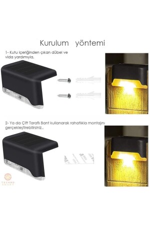 Solar Güneş Enerjili Şarj Edilen Köşebent Merdiven Veranda Bahçe Led Lamba Siyah (4adet) - 4