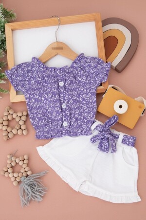 Sommer-Baby-Set aus Musselin-Shorts mit Oberteil und Unterteil aus Interlock-Twill-Stoff mit Blumenmuster - 1