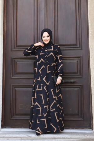 SOMMER-HIJAB-KLEID FÜR DAMEN MIT KNÖPFEN AUF DER VORDERSEITE UND GEMUSTERTEM, GEWEBTEM VISKOSE-SCHICKES KLEID - 1