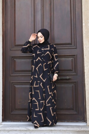 SOMMER-HIJAB-KLEID FÜR DAMEN MIT KNÖPFEN AUF DER VORDERSEITE UND GEMUSTERTEM, GEWEBTEM VISKOSE-SCHICKES KLEID - 2