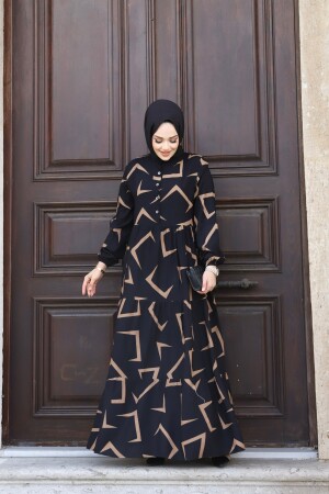 SOMMER-HIJAB-KLEID FÜR DAMEN MIT KNÖPFEN AUF DER VORDERSEITE UND GEMUSTERTEM, GEWEBTEM VISKOSE-SCHICKES KLEID - 3