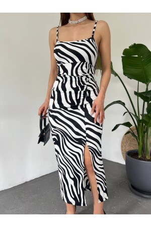 Sommerkleid mit Trägern und tiefem Schlitz und Zebramuster - 1