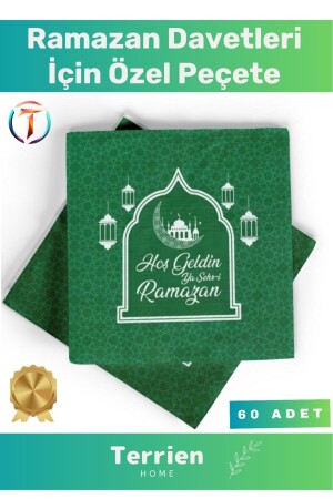 Sonderserie Grüne Farbe Welcome Ya Şehr-i Ramadan 60 Stück Papierservietten Qualität Iftar Eid Stilvoll - 2