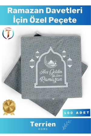 Sonderserie Silber Farbe Welcome Ya Sehr-i Ramadan 100 Stück Papierserviette Qualität Iftar Bayram Grau Stilvoll - 1