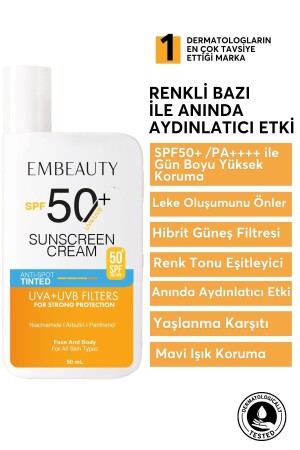 Sonnencreme mit 50 LSF, ausgleichend, aufhellend, gegen dunkle Flecken und Farb-Concealer. Eigenschaften: 50 ml - 1