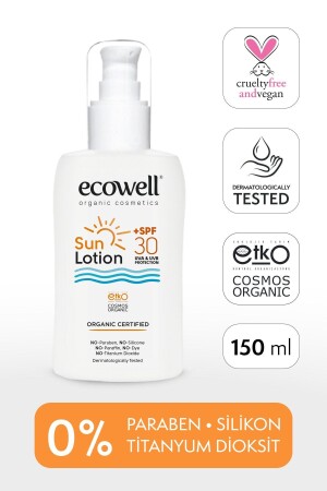 Sonnenlotion, 30 LSF, biologisch und vegan zertifiziert, Mineralfilter für Gesicht und Körper, UVA-UVB-Schutz, 150 ml K-ECO-3453 - 2