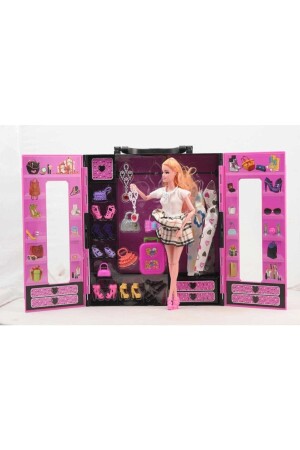 Sonsuz Hareket Bebekli Barbie Gardrobu, Çantalı Giysi Dolabı 502290254 - 3