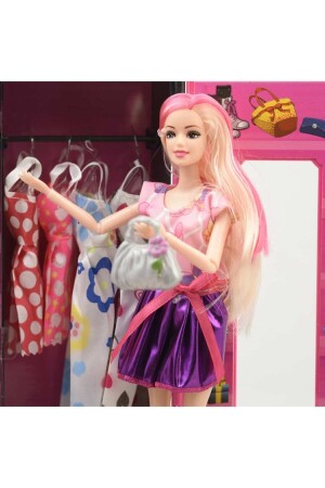 Sonsuz Hareket Bebekli Barbie Gardrobu, Çantalı Giysi Dolabı 502290254 - 6
