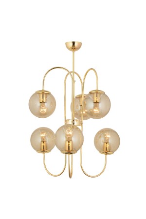 Sosa 6Lı Gold Bal Camlı Modern Genç Odası Cafe Restoran için Uygun Salon Avize 3558-06-GD - 4