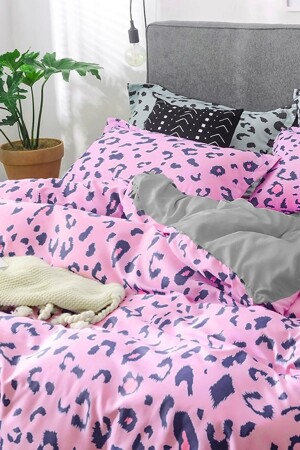 Spannbettlaken-Bettbezug-Set, Doppelbett, Leopardenmuster, Rosa, iqon067 - 4