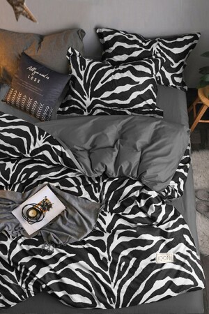 Spannbettlaken-Bettbezug-Set, Doppelbett, Zebra, Schwarz, iqon006 - 3