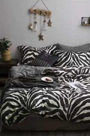 Spannbettlaken-Bettbezug-Set, Doppelbett, Zebra, Schwarz, iqon006 - 2