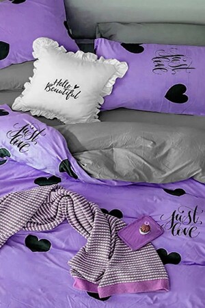 Spannbettlaken-Bettbezug-Set für Doppelbett, Just Love, Lila, iqon035 - 3